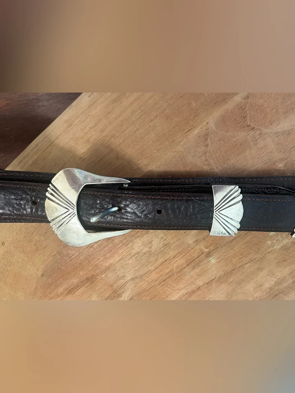 Max Lang Sterling 3 piece Buckle Set on a Taurus Leather Belt